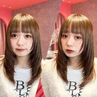 ミディアム 山崎/ボブ縮毛矯正 レイヤー髪質改善のヘアスタイル