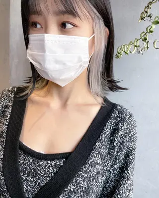 ミディアム 美髪矯正/艶カラー ボブ/栄/鐘ヶ江純也のヘアスタイル