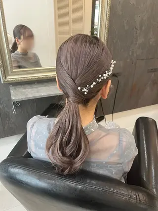 セミロング ヘアアレンジ ユナ🎀レイヤー /韓国/ハイトーンのヘアスタイル