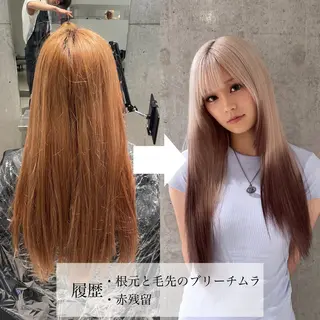 ロング 名古屋ムラ修正 ハイトーンのヘアスタイル