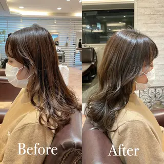 セミロング カラー アオガミ （前髪顔周りカット）のヘアスタイル