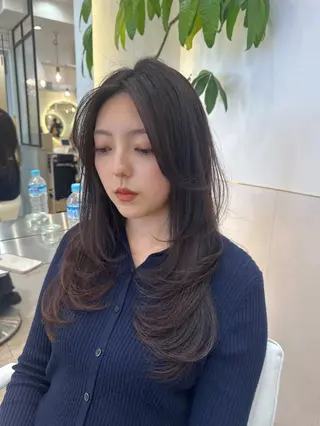 ロング カラー ハッシュカット/顔 まわりカットリョウヤのヘアスタイル