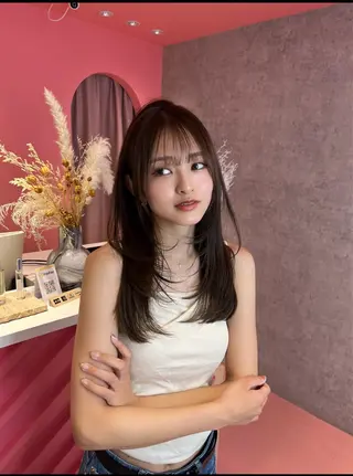 ミディアム カラー 山崎/ボブ縮毛矯正 レイヤー髪質改善のヘアスタイル