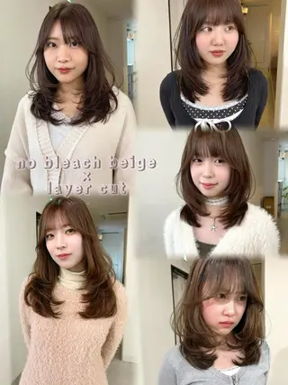 ロング カラー mizuki/ピンク ベージュ.レイヤーのヘアスタイル