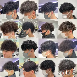ショート パーマ ヘアアレンジ メンズ 艶カラー の達人のヘアスタイル