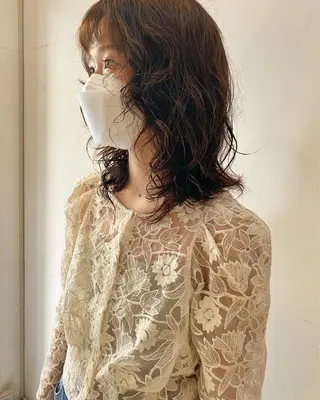 セミロング カラー パーマ 似合わせカットカラー ♡佐藤捺美のヘアスタイル