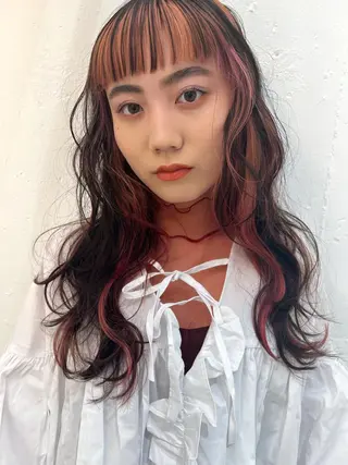 ロング カラー ブリーチカラー🎀 韓国風/寺門美優のヘアスタイル