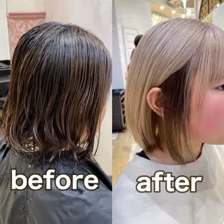 ミディアム カラー 脱白髪染め/ 髪質改善/ハクのヘアスタイル