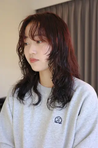 ミディアム カラー パーマ ミディアムパーマ /癖毛パーマのヘアスタイル