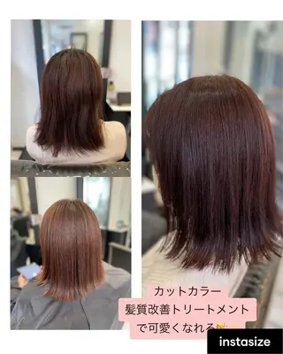 ミディアム YASU🍎CUT 赤系カラー/ヘアケアのヘアスタイル
