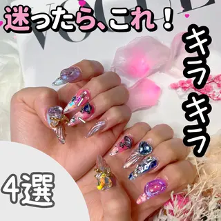 ネイル リボン、ガーリー パーツ放題専門店のネイルデザイン