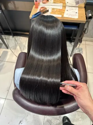 セミロング パーマ 髪質改善× ハイライト溝江のヘアスタイル