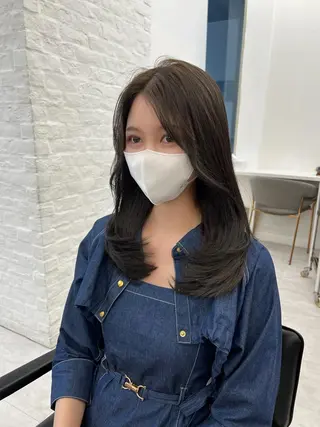 セミロング カラー 韓国ヘア♡ 顔まわりカットayaのヘアスタイル