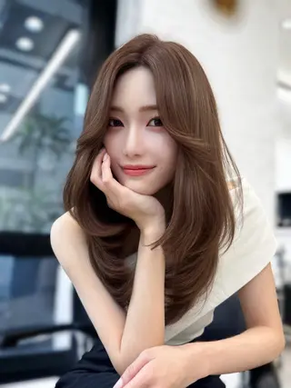 セミロング カラー 韓国ヘア♡ 顔まわりカットayaのヘアスタイル