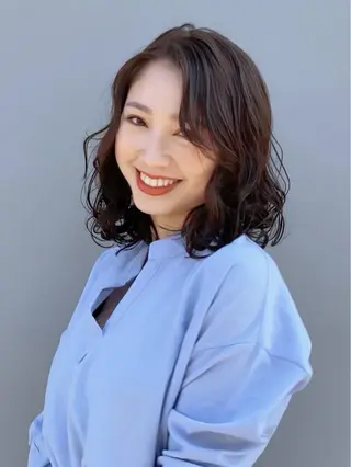 ミディアム カラー パーマ ヘアアレンジ 能登谷 きよのヘアスタイル