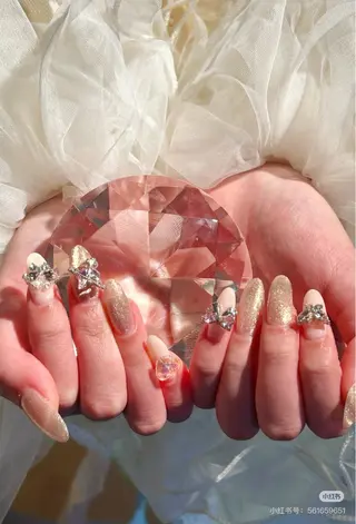 ネイル リボン、ガーリー パーツ放題専門店のネイルデザイン