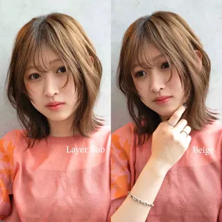 ミディアム レイヤー/パーマ/ 艶カラー/💚千琴のヘアスタイル