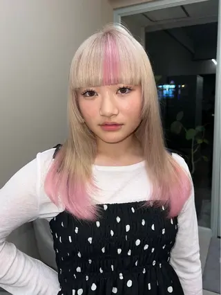 セミロング カラー 岡山ハイトーン・ ルーツカラー/こもものヘアスタイル