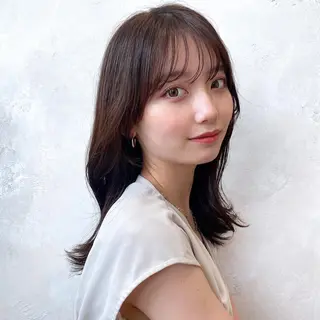 セミロング カラー 顔周り/くびれヘア 韓国ヘア💕風間るなのヘアスタイル