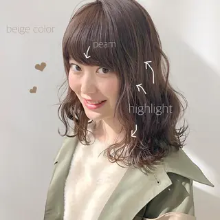 ミディアム カラー パーマ ヘアアレンジ 榎園 由美のヘアスタイル