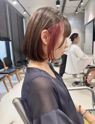 ミディアム カラー パーマ ヘアアレンジ 透明感/オリーブ/ グレージュ/YUKAのヘアスタイル