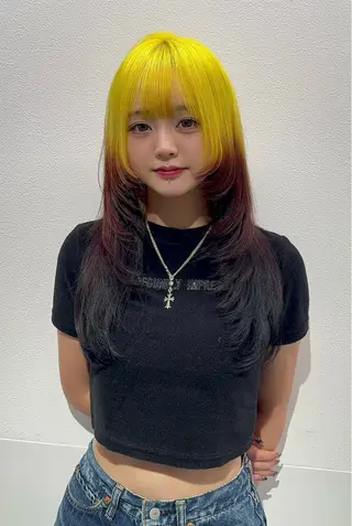 ロング カラー ヘアアレンジ 韓国レイヤーカット /韓国トレンドカラーのヘアスタイル