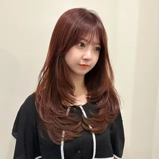 セミロング 🌹ハッシュカット、 レイヤー韓国ヘア🌹のヘアスタイル