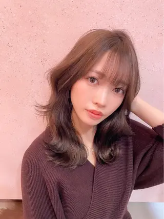 セミロング カラー 新宿/韓国風レイヤー 髪質改善/渋谷直樹のヘアスタイル