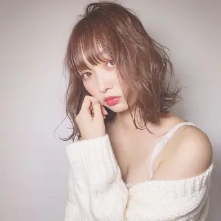 ミディアム カラー パーマ 店長/mao/ 前髪/顔周りカットのヘアスタイル