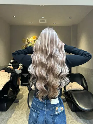 ロング カラー ヘアアレンジ ARIA💎縮毛矯正 ブリーチ💎複雑履歴のヘアスタイル