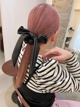 ロング カラー ブリーチなしカラー ダブルカラーエクステのヘアスタイル