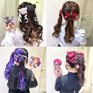 ロング ヘアアレンジ ミユ🎀エクステ 🎨デザインカラーのヘアスタイル