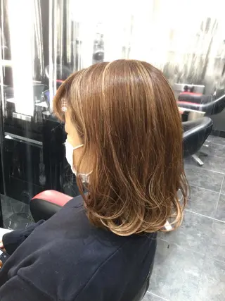 ミディアム カラー パーマ Annon プライベートサロンのヘアスタイル