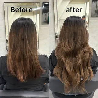 ロング ブリーチなしカラー ダブルカラーエクステのヘアスタイル