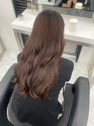 ロング 韓国ヘア/ブリーチ無 しWカラー/オリーブのヘアスタイル