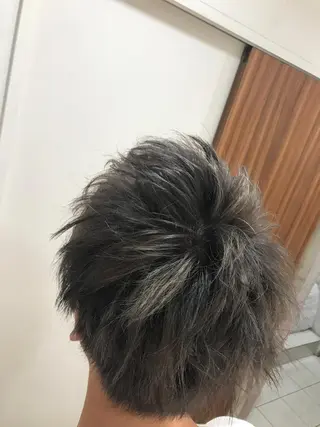 ショート カラー メンズ 白髪ぼかしハイライト 柳川拓哉のヘアスタイル