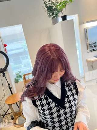 セミロング カラー 艶髪ブリーチ/レイヤ ー/竹本幸希のヘアスタイル