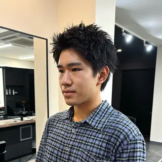 メンズ スパイキーパーマ 柏NO1 藤本葉のヘアスタイル