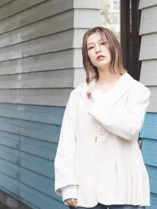 ミディアム 柳下 涼のヘアスタイル