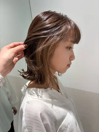ミディアム カラー パーマ ヘアアレンジ 押切 響　のヘアスタイル