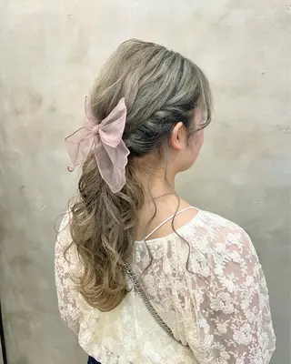 ロング ヘアアレンジ 【ピンク/韓国ヘア/ ヘアセット】亜海のヘアスタイル