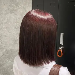 ミディアム 艶暖色カラー🍒 縮毛矯正ほののヘアスタイル