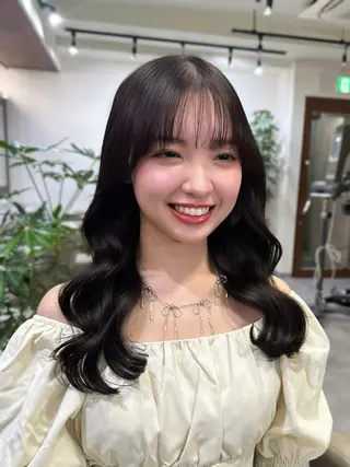 セミロング カラー パーマ 韓国ヘア/韓国風 パーマ/kazueのヘアスタイル