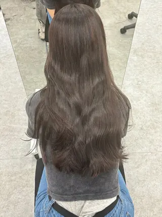 ロング 韓国ヘア/ブリーチ無 しWカラー/オリーブのヘアスタイル