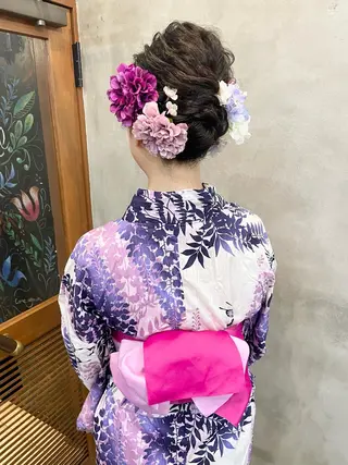 セミロング ヘアアレンジ 【ピンク/韓国ヘア/ ヘアセット】亜海のヘアスタイル