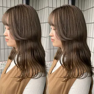 セミロング カラー 暖色カラー🍒 ケアブリーチ/akiのヘアスタイル