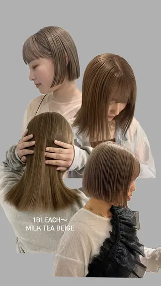 ミディアム カラー 落合希 Olivebeigeのヘアスタイル