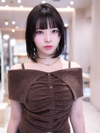 ミディアム カラー 渋谷/レイヤーボブ・ 韓国ボブ特化/楓のヘアスタイル