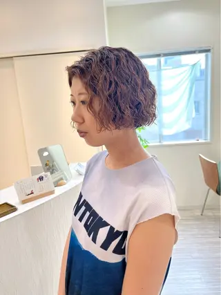 ショート パーマ つぼみ/パーマ ／レイヤー／ボブのヘアスタイル