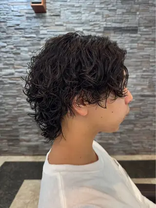 ミディアム パーマ メンズ 平井 沙希のヘアスタイル